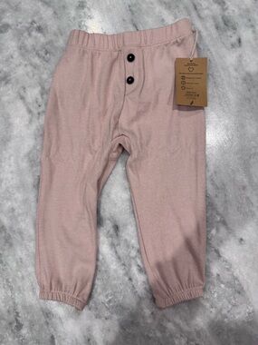 Easy-Peasy Soft Blush Elastic-Waist Kids Casual Pants with Button Detail